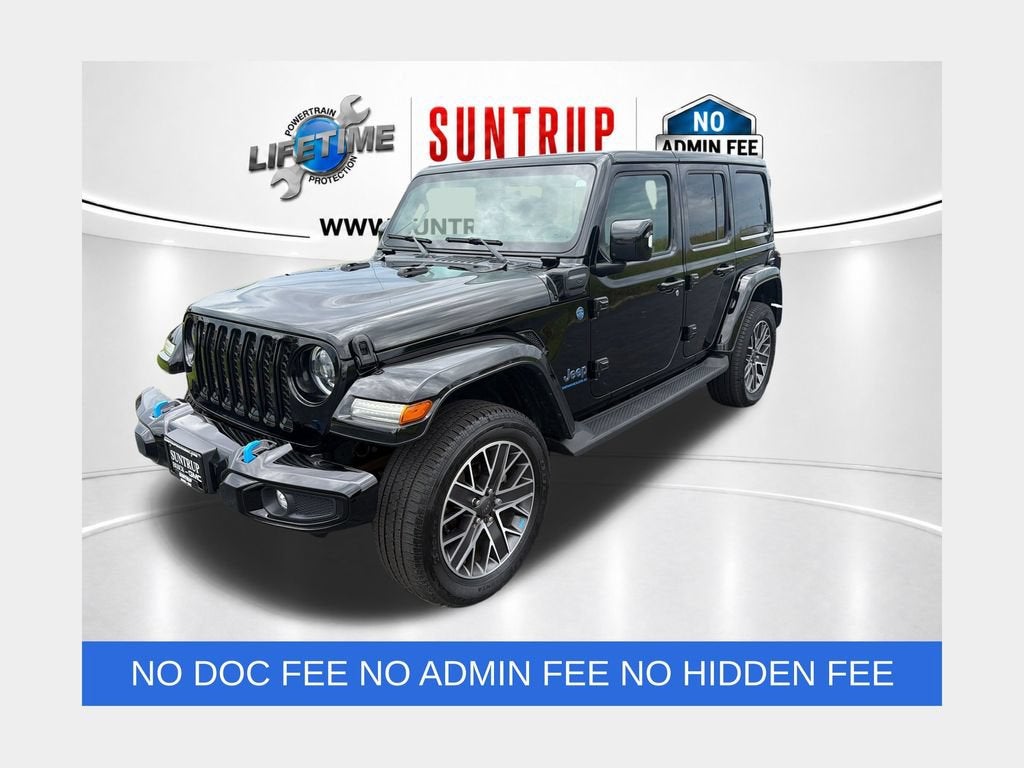 2023 Jeep Wrangler 4xe Sahara High Altitude in Black — front three-quarter view