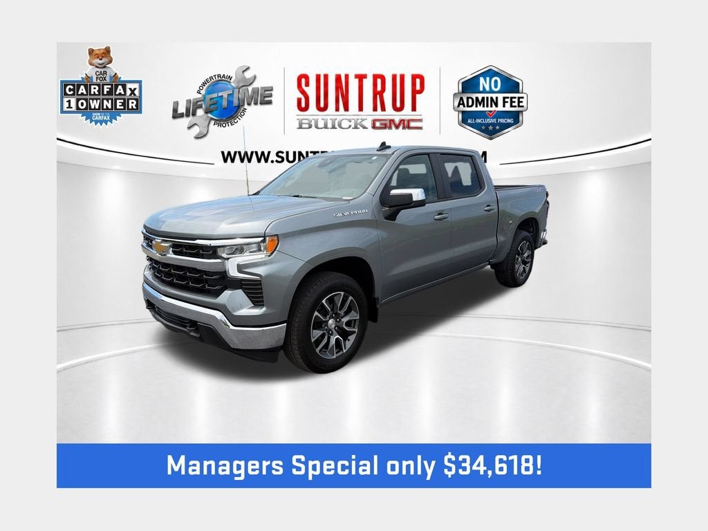 2023 Chevrolet Silverado 1500 LT (2FL) in Sterling Gray Metallic — front three-quarter view