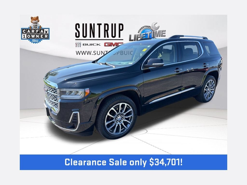 2023 GMC Acadia Denali in Ebony Twilight Metallic — front three-quarter view