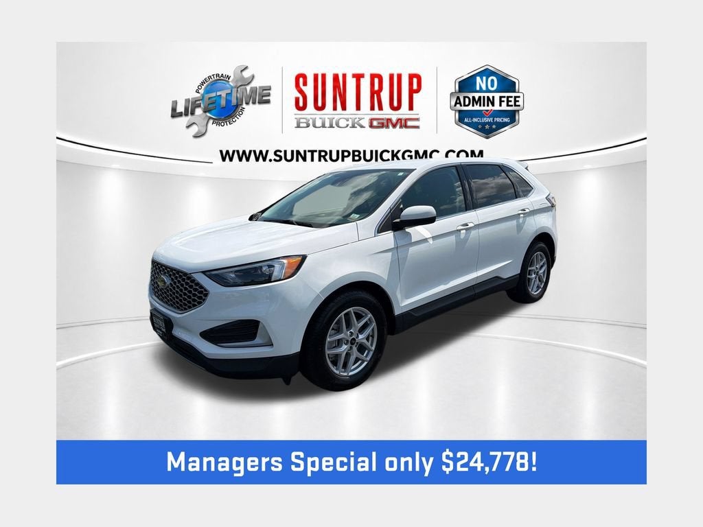 2024 Ford Edge SEL in White — front three-quarter view