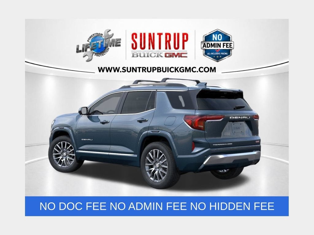 2027 GMC Terrain AWD Denali in Downpour Metallic — front three-quarter view