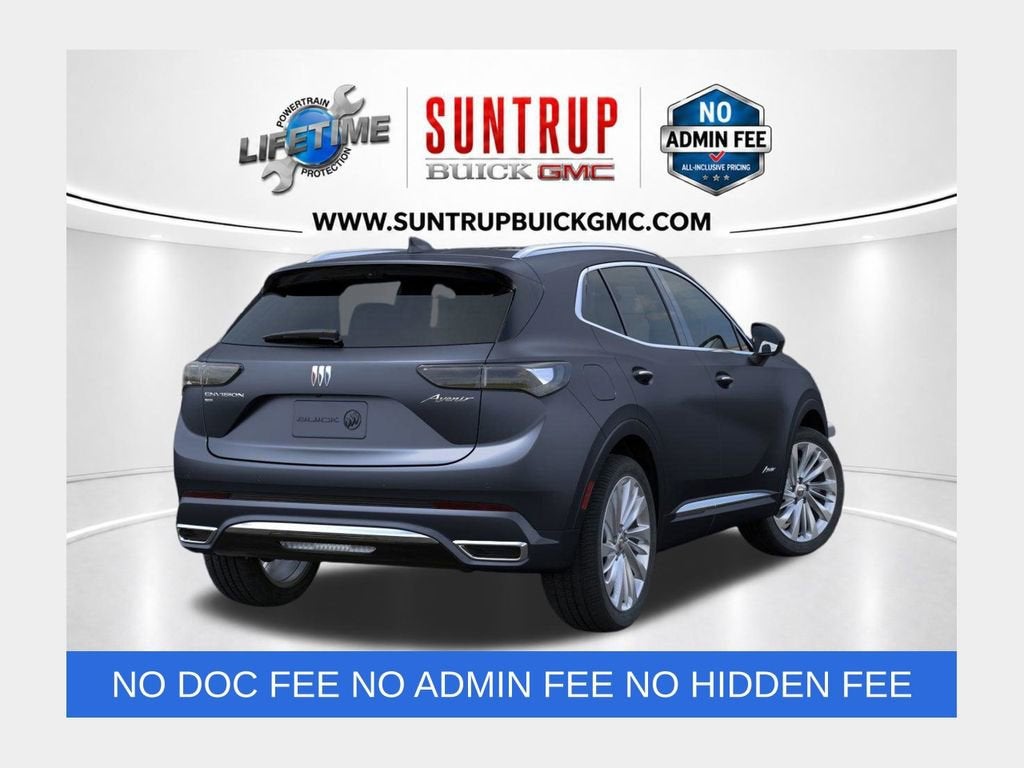 2026 Buick Envision Avenir in Quartz Blue Metallic — front three-quarter view