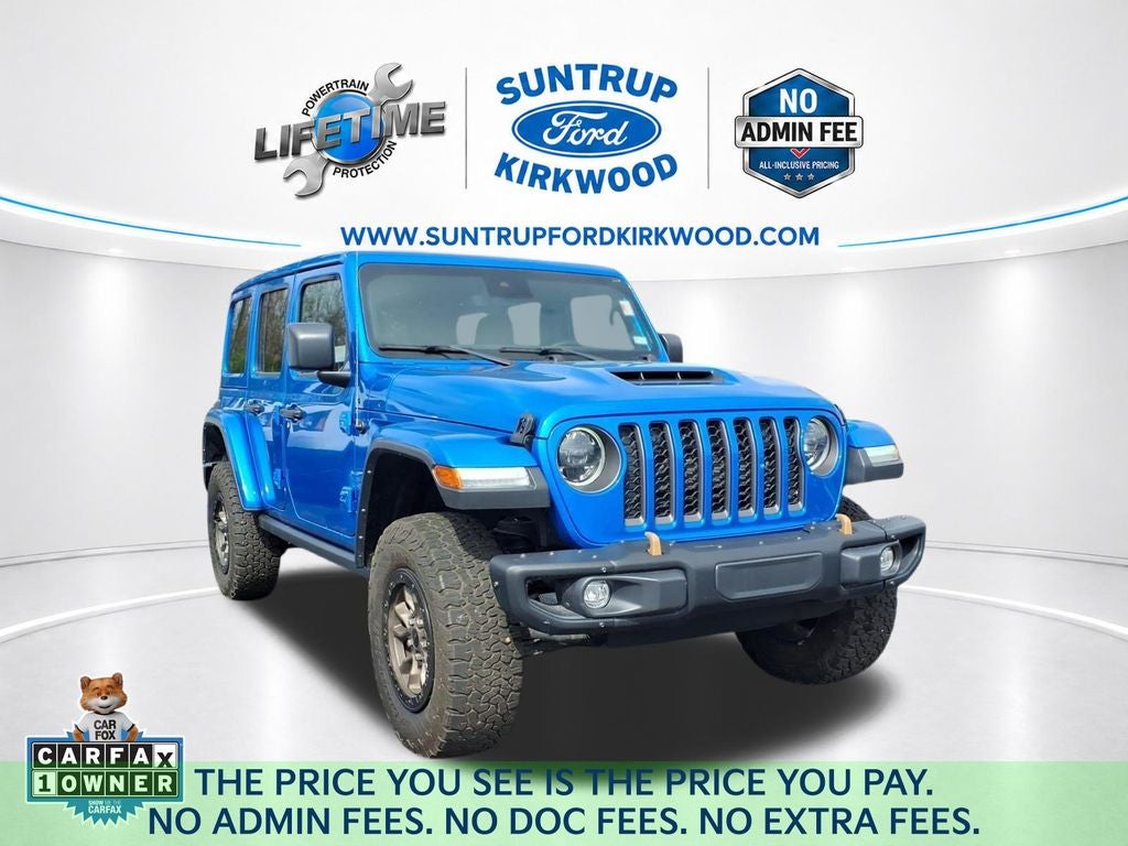 2023 Jeep Wrangler Rubicon 392 in Hydro Blue Pearlcoat — front three-quarter view