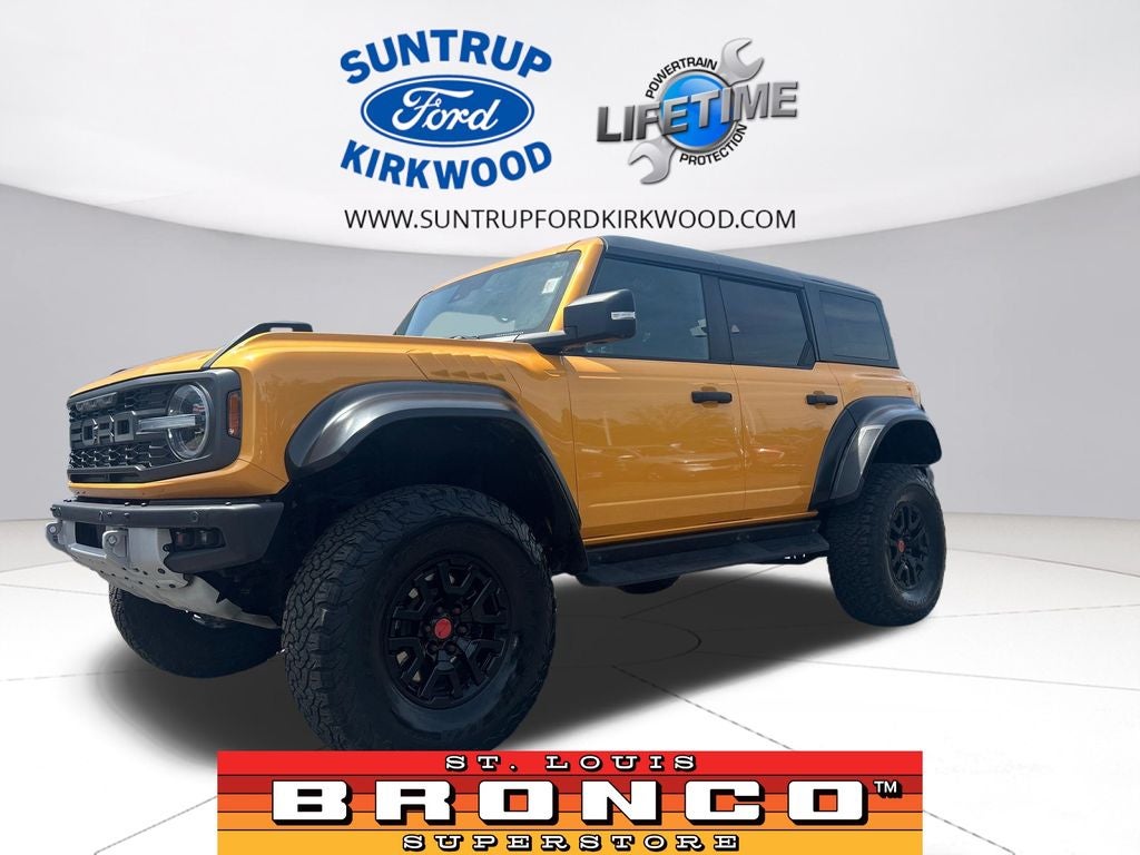2022 Ford Bronco Raptor in Cyber Orange Metallic Tricoat — front three-quarter view