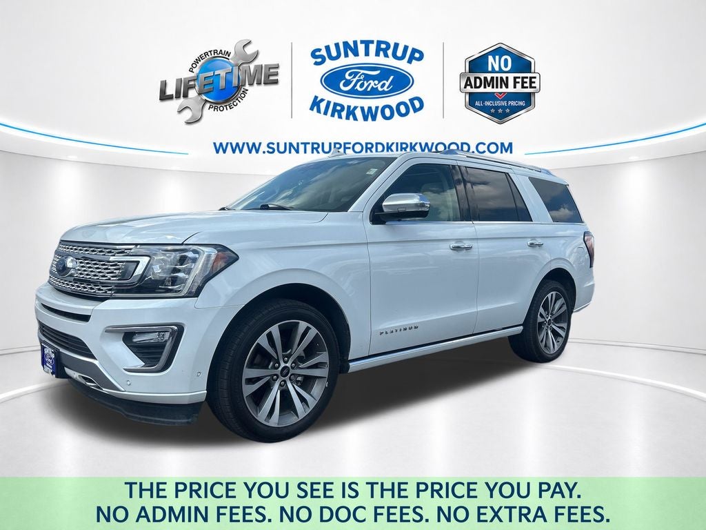 2020 Ford Expedition Platinum in Star White Metallic Tri-Coat — front three-quarter view