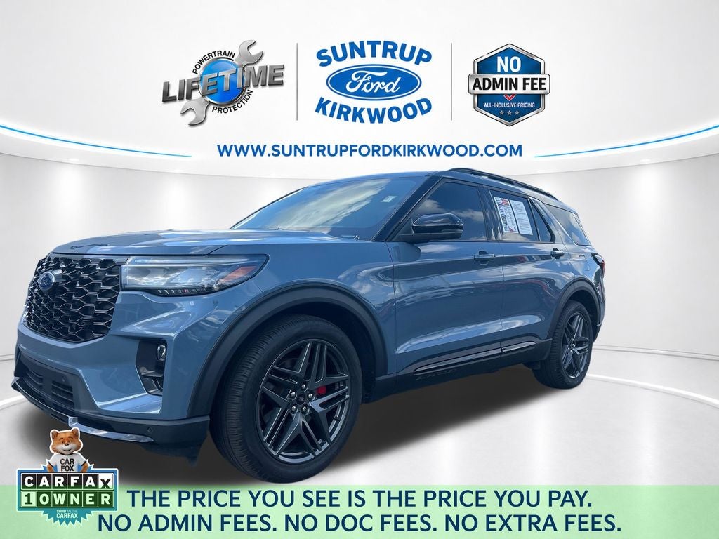 2025 Ford Explorer ST in Vapor Blue Metallic — front three-quarter view