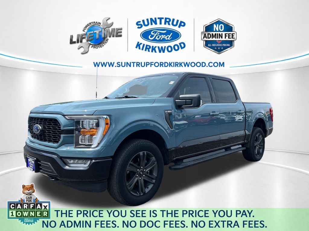 2023 Ford F-150 XLT in Area 51 Blue — front three-quarter view
