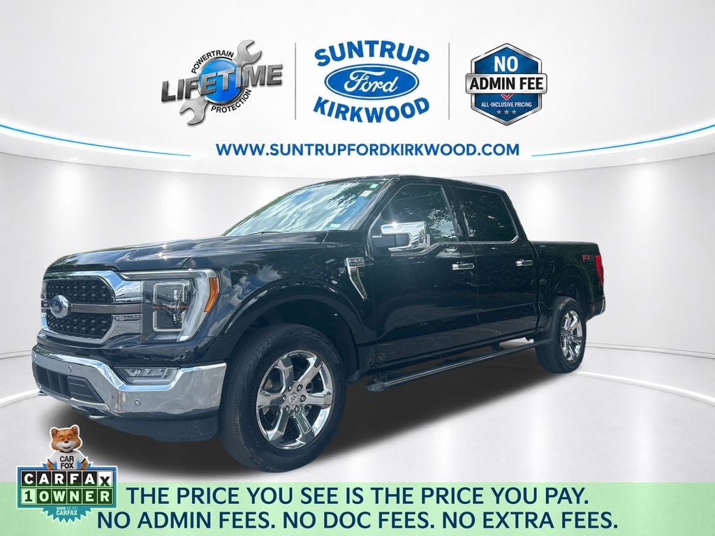 2023 Ford F-150 King Ranch in Agate Black Metallic — front three-quarter view