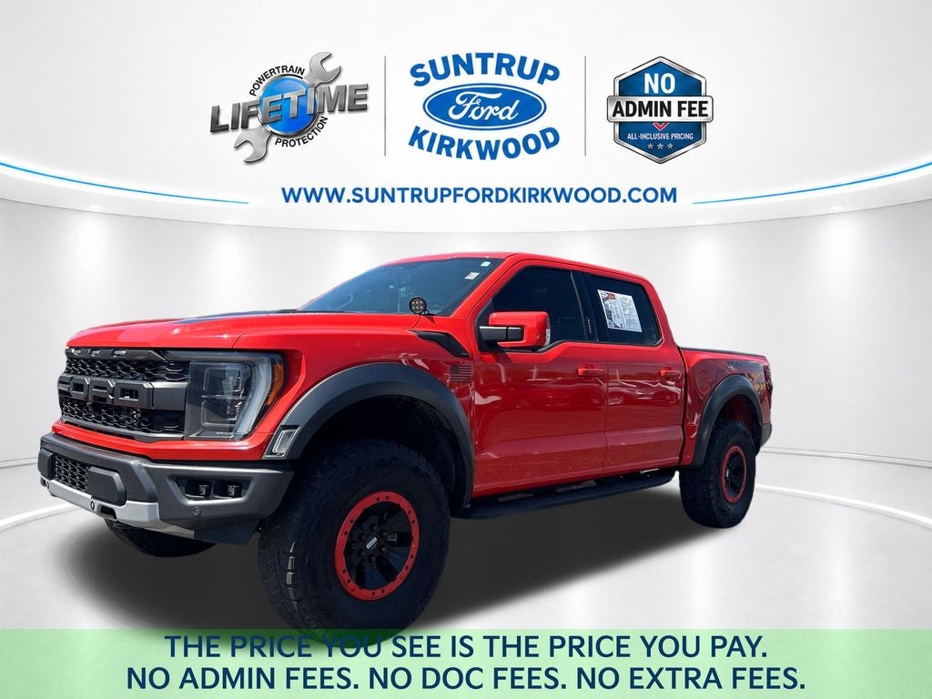 2022 Ford F-150 Raptor in Code Orange Metallic — front three-quarter view