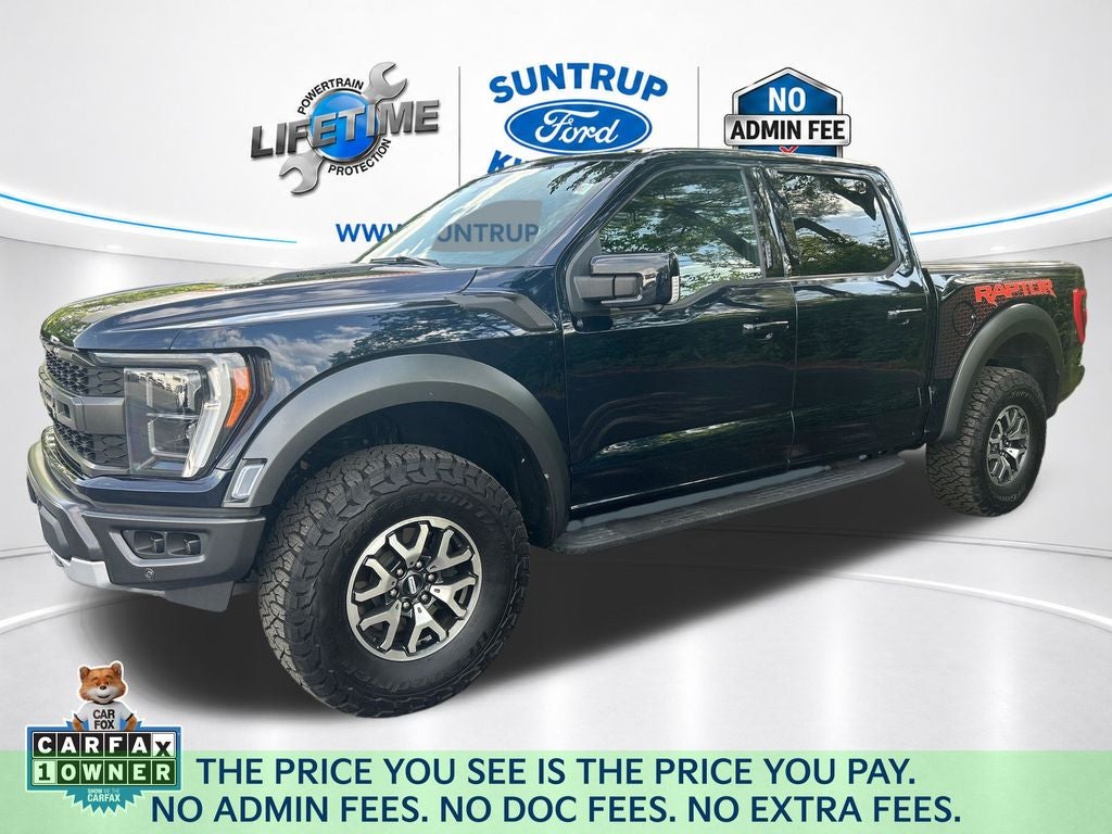 2023 Ford F-150 Raptor in Antimatter Blue Metallic — front three-quarter view