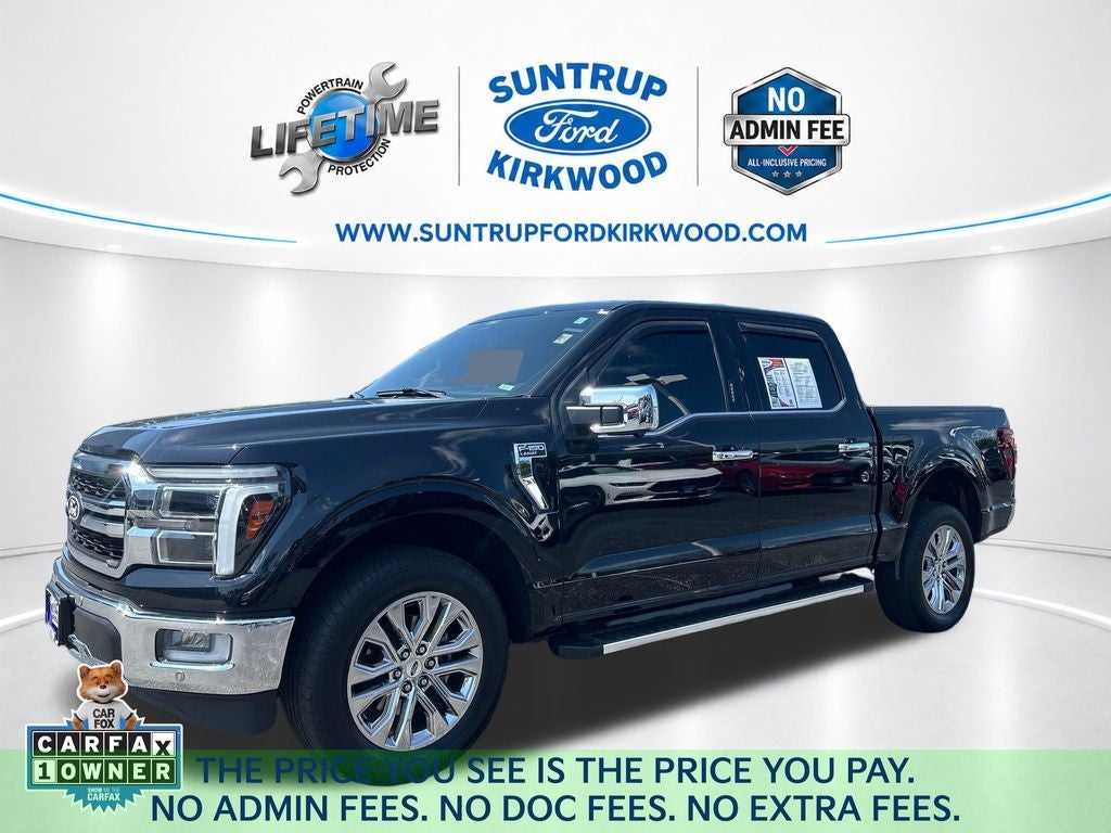 2024 Ford F-150 Lariat in Agate Black Metallic — front three-quarter view