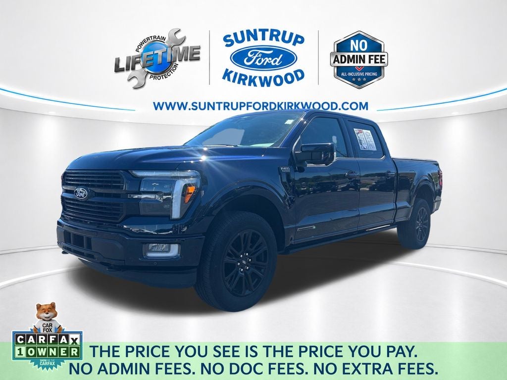 2025 Ford F-150 Platinum in Antimatter Blue Metallic — front three-quarter view