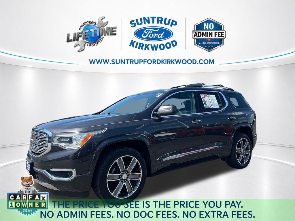 2017 GMC Acadia Denali in Iridium Metallic — front three-quarter view