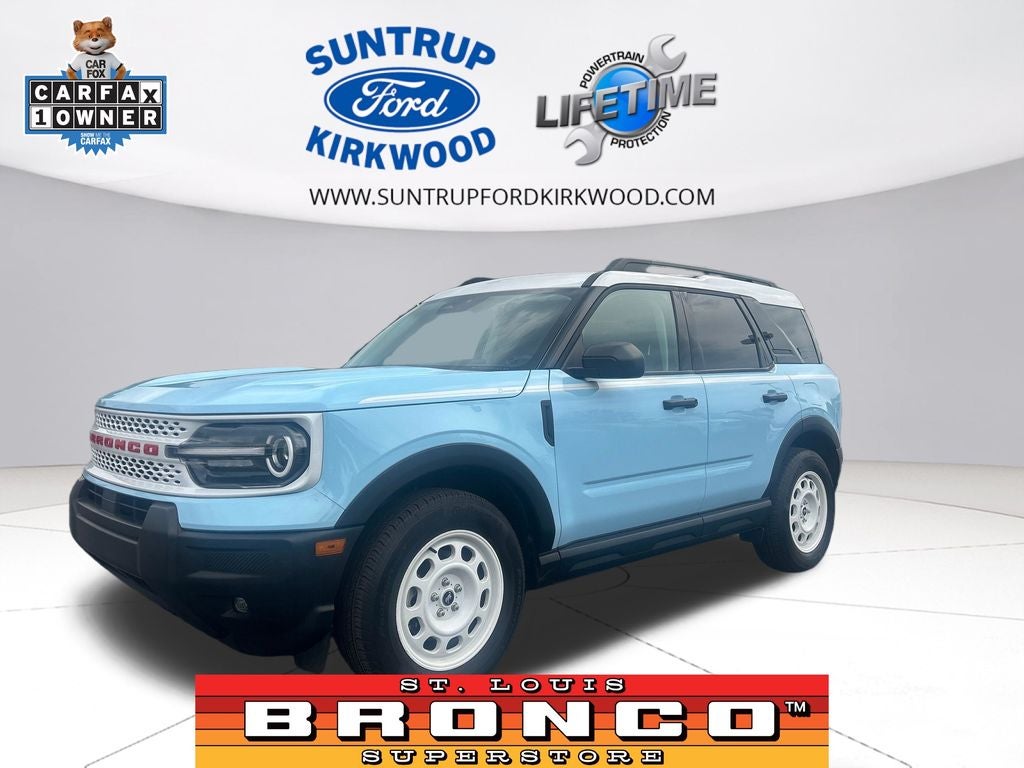 2025 Ford Bronco Sport Heritage in Robins Egg Blue — front three-quarter view