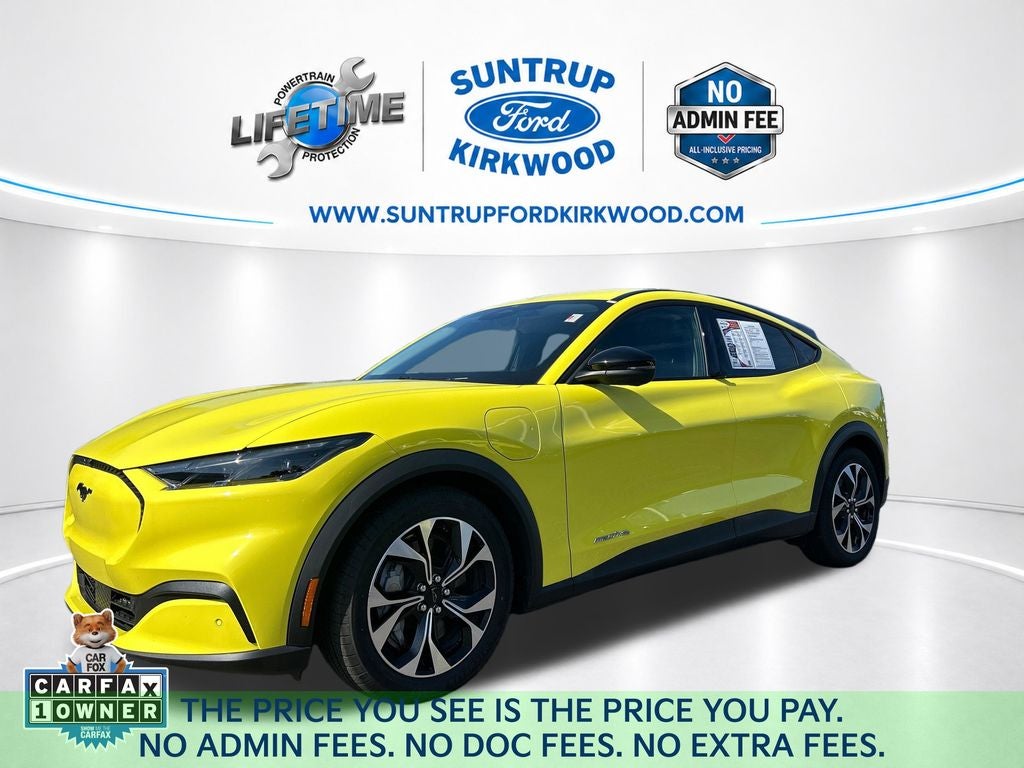 2025 Ford Mustang Mach-E Select in Grabber Yellow — front three-quarter view