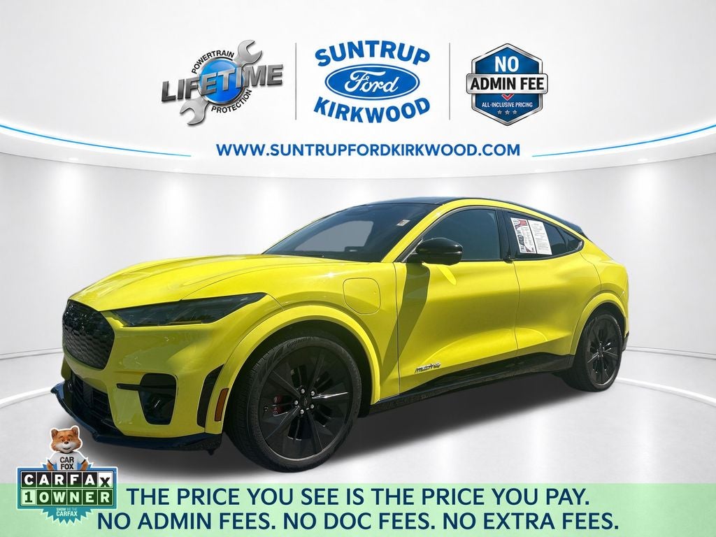 2025 Ford Mustang Mach-E GT in Grabber Yellow — front three-quarter view