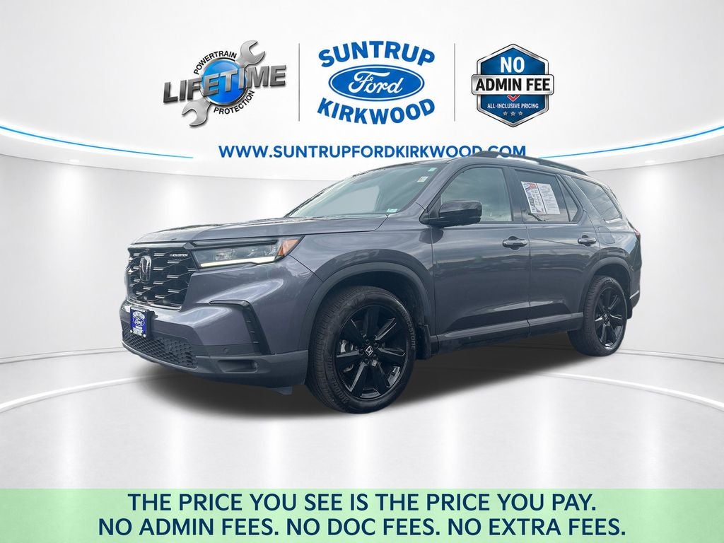 2025 Honda Pilot Black Edition in Modern Steel Metallic — front three-quarter view