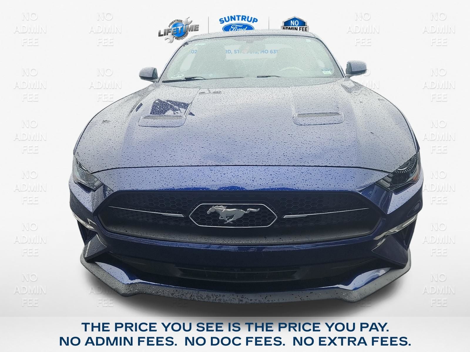 2018 Ford Mustang EcoBoost Premium in Kona Blue Metallic — front three-quarter view