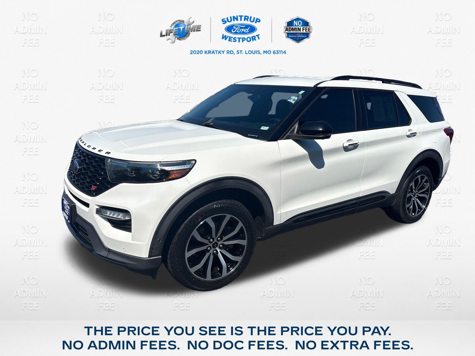 2020 Ford Explorer ST in White Metallic — front three-quarter view