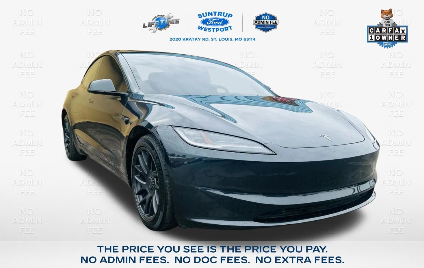 2025 Tesla Model 3 Long Range in Blue Metallic — front three-quarter view